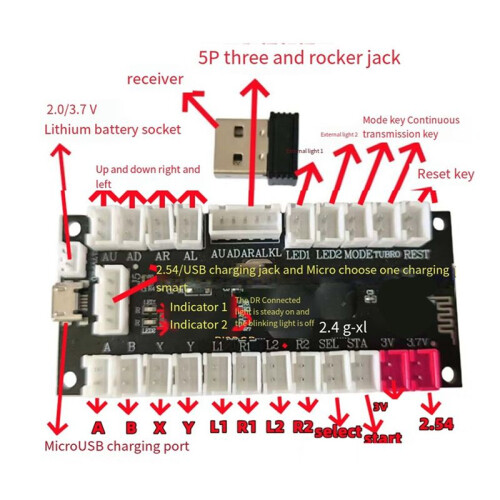4X 2.4G Wireless Zero Delay Joystick Encoder Arcade Game Controller Board Diy Kit Parts Support Wireless PC/PS3/Android