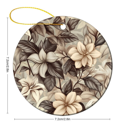 Green Sand Floral Ceramic Christmas Ornament Two-Sided 1 1