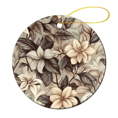 Green Sand Floral Ceramic Christmas Ornament Two-Sided 1 2