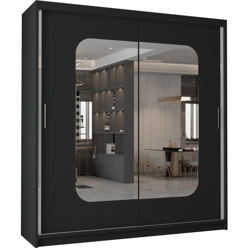 MN Furniture (Black, 150cm) Sliding Door Wardrobe with Mirror 1