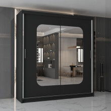 (Black, 150cm) Sliding Door Wardrobe with Mirror