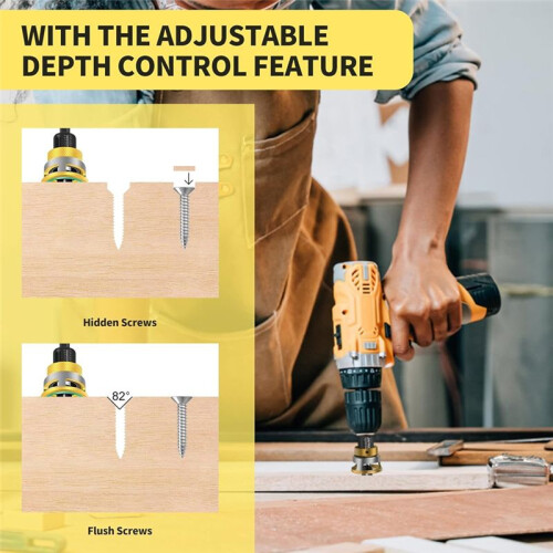 6-Piece Countersink Drill Bit Set, Pre-Drilling and Countersinking in One Step, with Depth Stop, 1/4 Inch Hex Shank 2