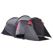 2-3 Person Tunnel Tent with Sewn-in Groundsheet, Air Vents, Rainfly, 2000mm Water Column, 1 Bedroom, Inbuilt Porch, Area for Camping, Hiking, Grey