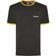 (L, Black/Gold) Lambretta Mens Tipped Pique Casual Cotton Crew Neck Short Sleeve T-Shirt Tee Top