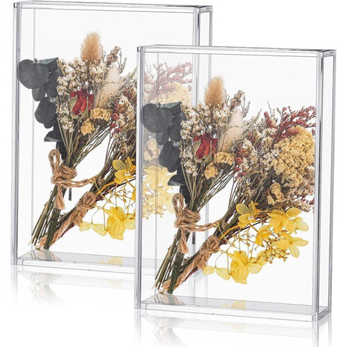2 Pcs Acrylic Shadow Boxes Display Cases, DIY Frame Clear Display Cases Wedding Memory Dried Flower Container (5X7inch)