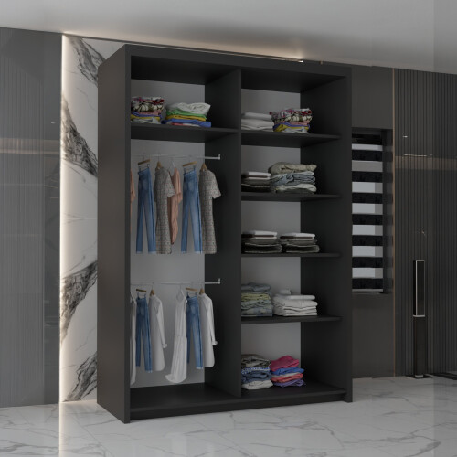 MN Furniture (Black, 180) Sliding Mirror Double Door Wardrobe 2