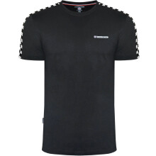 (L, Black) Lambretta Mens Two Toned Taped Crew Neck Checkered T-Shirt Tee Top