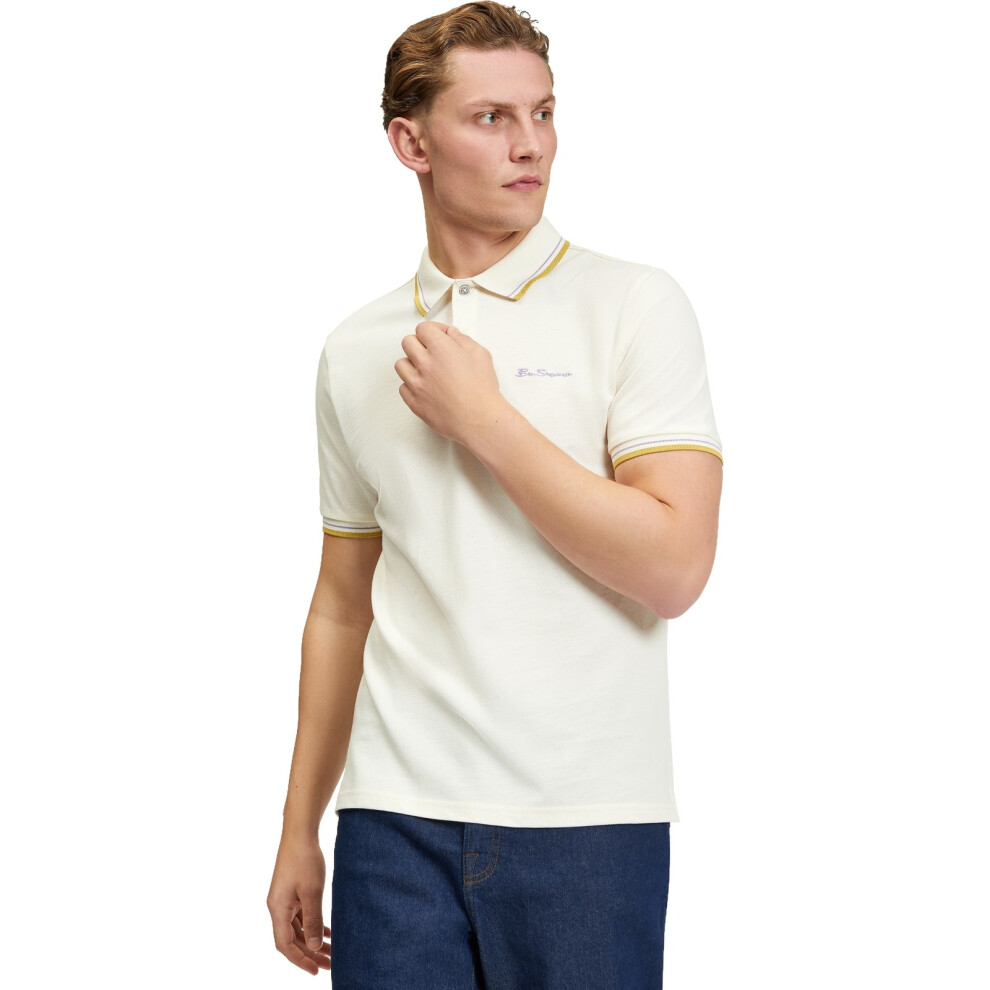 Ben Sherman (2Xl, Oyster White) Mens Signature Pique Short Sleeve Polo Shirt