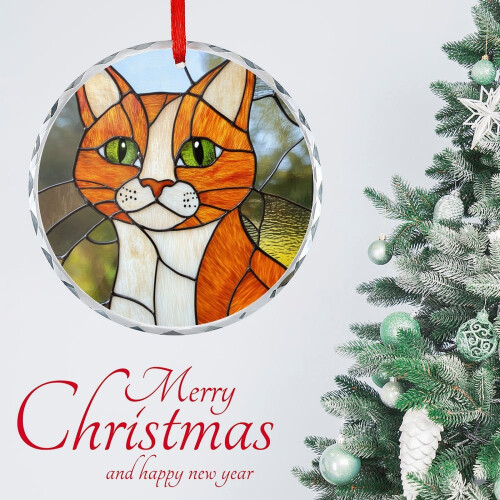 Orange Tabby Cat Glass Ornament 1 piece 2