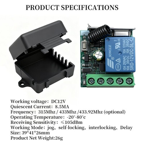 12V 10A Single-Channel Remote Control  Kit - Waterproof Relay Receiver with Wooden Single-Button Remote 2