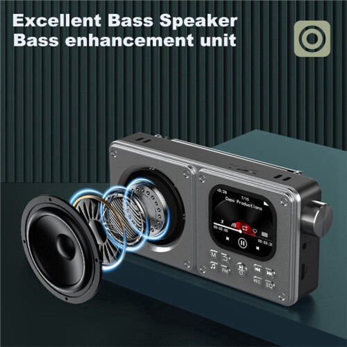 Rádio FM Portátil com Alarme, Rádios Relógio, Gravador, Tela IPS de 2 Polegadas, Reprodutor de Vídeo MP3, Caixa de Som  8G
