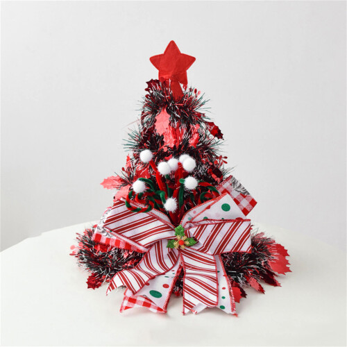 Candy Bows Hat Christmas Tree Topper Peppermint Ribbon 1