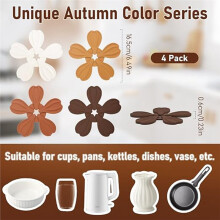 Set di 4 Sottopentola In Silicone - Tappetini Resistenti al Calore per Piatti Caldi, Design Foglia D'Autunno Decorazione Cucina Senza Supporto
