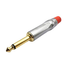 5Pcs Gold-Plated Gem-Shaped Design 6.35MM 2-Pole Mono Male Jack Guitar Microphone Speaker Cable Audio Welding Plug Red
