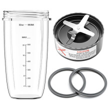 Blender Cup Blade Vervangonderdelen voor NutriBullet 600W 900W Inclusief 32oz Grote Beker & Extractor Blade & 2 Rubber O-Ringen