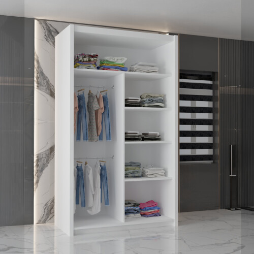 MN Furniture (White, 120cm) Sliding Door Wardrobe with Mirror 2