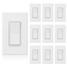 Matwitte Enkelpolige Decoratielichtschakelaar 15 Amp, 120-277 V, Vervangende Paddle-Rocker, aan/Uit-Wandschakelaar, 10 Stuks