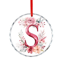 Christmas Glass Ornament with Floral Watercolor S Monogram