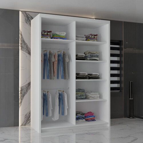 MN Furniture (White, 150cm)  Sliding Door Wardrobe with Mirror 2