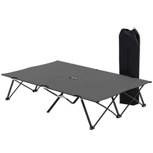 Double Camping Cot Bed, with Bag - Charcoal Grey