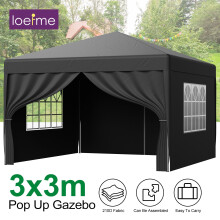 LOEFME 3x3M Gazebo Pop UP Marquee Waterproof Garden Tent w/ Sidewalls Heavy Duty
