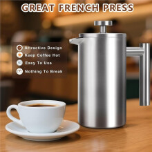 Prensa Francesa 24 Oz, Prensa Francesa de Café em Aço Inoxidável Premium para 2 Xícaras, Ideal para Camping, Viagens e Uso Doméstico