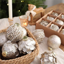 9pcs Painted Foam Christmas  Ornaments Luxury Handmade Christmas Tree Party Decoration New Christmas Spheres B