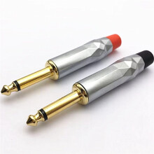 5Pcs Gold-Plated Gem-Shaped Design 6.35MM 2-Pole Mono Male Jack Guitar Microphone Speaker Cable Audio Welding Plug Black