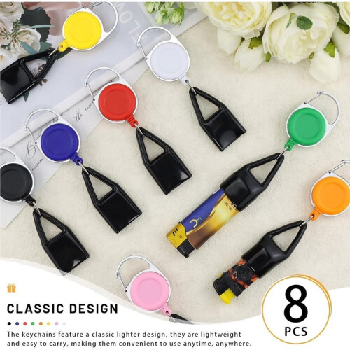 8 Pcs Retractable Lighter Clip, Lighter Holder Keychain with Clip (8 Colors) 1