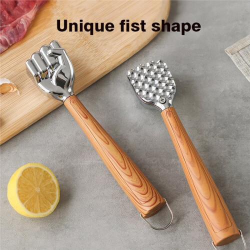 Fleischklopfer Hammer, Robuster Fleischhammer mit Faustform, Doppelseitigem Kopf und Rutschfestem Holzgriff 2