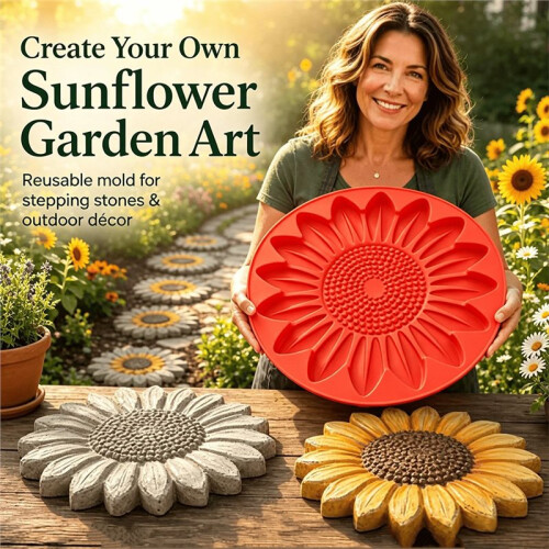 Sonnenblumen-Trittsteinform, Wiederverwendbare DIY-Beton-Gartenwegform 1