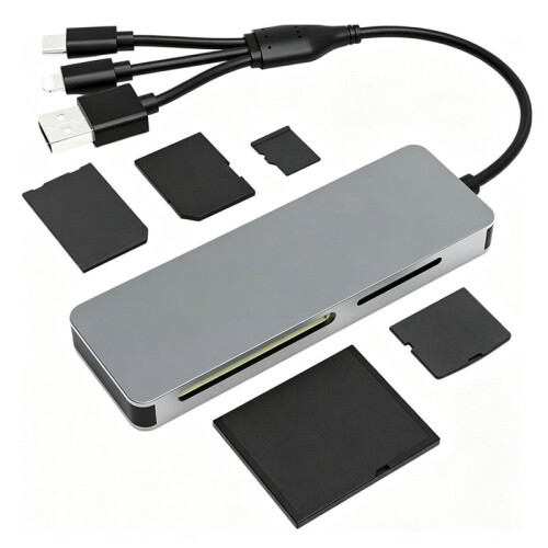 5 in 1 Multifunction Card Reader /TF/CF/MS/XD Aluminum Card Reader with USB-C//USB-A for Smartphone Laptop 1