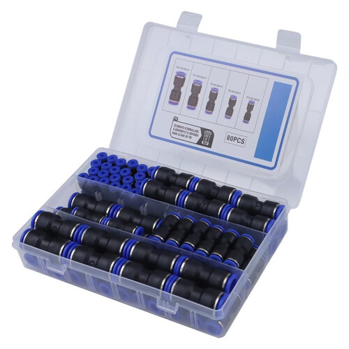 Kit com 80 Peças de Conectores Pneumáticos Rápidos de Conexão Direta 2