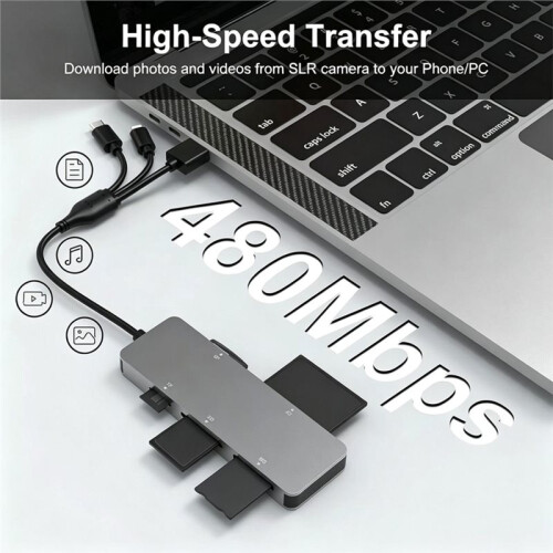 5 in 1 Multifunction Card Reader /TF/CF/MS/XD Aluminum Card Reader with USB-C//USB-A for Smartphone Laptop 2