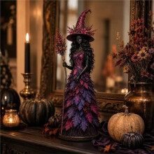 Enchanted Autumn Witch Figurine,Autumn Witch Figurine Halloween Ornament,Resin Witch Sculpture Rustic B
