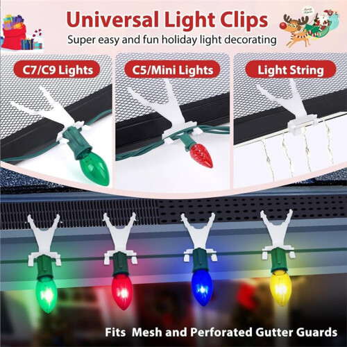 Gutter Clips for Hanging Outdoor Lights, Drain Channel Clamp Fits Gutter Guards Light Clips,Mesh Gutter Guard Compatible 2