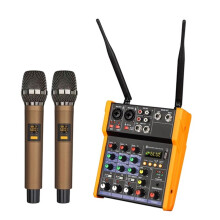 Console de Mixer de Áudio de 4 Canais com Kit de Microfone Sem Fio UHF Interface de Áudio USB para DJ Karaoke PC Violão