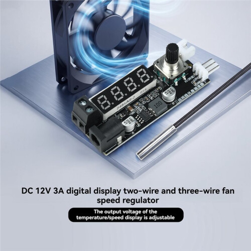 DC12V 3A PWM Fan Speed Controller 2/3 Wire Fan Governor Temperature/RPM Display Temperature Control Cooling 1