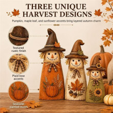 Vintage Wooden Scarecrow Fall Decor Set, Fall Decorations for Home Outdoor Table Gift, Retro Statue(Three-Piece Set)
