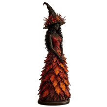 Figurine de Sorcière Enchantée D'Automne, Ornement de Sorcière D'Automne pour Halloween, Sculpture de Sorcière en Résine Rustique C