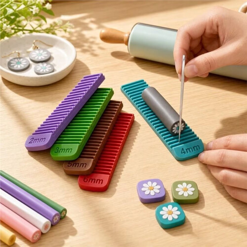 Polymer Clay Thickness Guide , 5 Color-Coded Thickness Cutting Tools (2mm, 3mm, 4mm, 5mm, 6mm),3D Printed 2