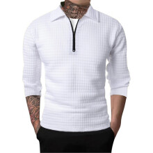 Men's Long Sleeve Polo Shirt Quarter Zip Solid Ribbed Edge