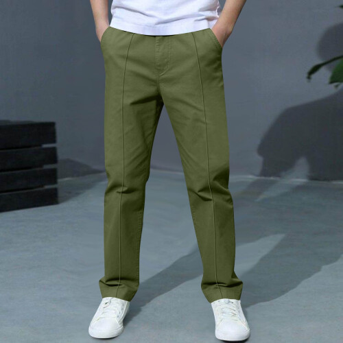 Boys' Green Stretch Chino Pants with Pockets, Size 8-9 1