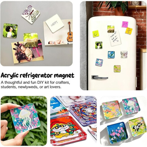 Pacote com 50 Ímãs de Quadro de Foto Quadrados de Acrílico Transparente de 2x2 Polegadas para Scrapbooking DIY e Decoração de Escritório 2
