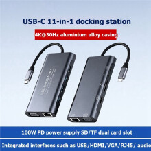 11-in-1 USB C Hub Dockingstation 4K 30Hz -Kompatibler Multiport-Adapter mit USB 3.0 Anschlüssen PD 100W Schnellladung