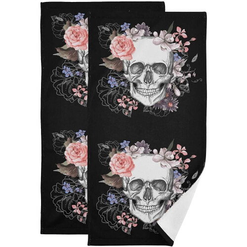 Skull Hand Towel Set 2-Pack Soft Absorbent Halloween Towels