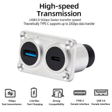 USB3.0 & Type-C 2-in-1 Panel-Montage-Steckverbinder F zu F, Durchgangs-Bulkhead-Adapter, 5Gbps Daten & 5V 1.5A Laden