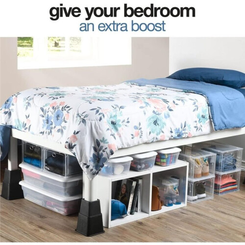 Adjustable Bed Risers - Elevation in 3.75 8.75 Inch - Heavy Duty Stackable Furniture Risers Supports 1,300 Lbs, 8PCS