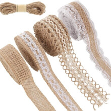 Jute-Ripsbandrollen für Bastelarbeiten mit Schnur, 4 Stile Rustikale Hochzeitsdekoration, Jeweils 5,5 Yards