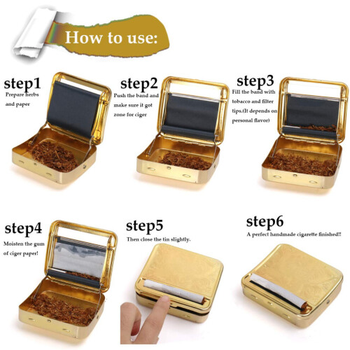 Automatic Cigarette Rolling Machine, Portable Metal Box for Rolling Tobacco and Storage, Gold 1